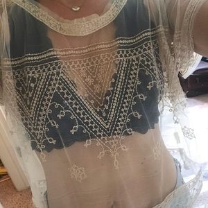 Free people mesh embroidered top